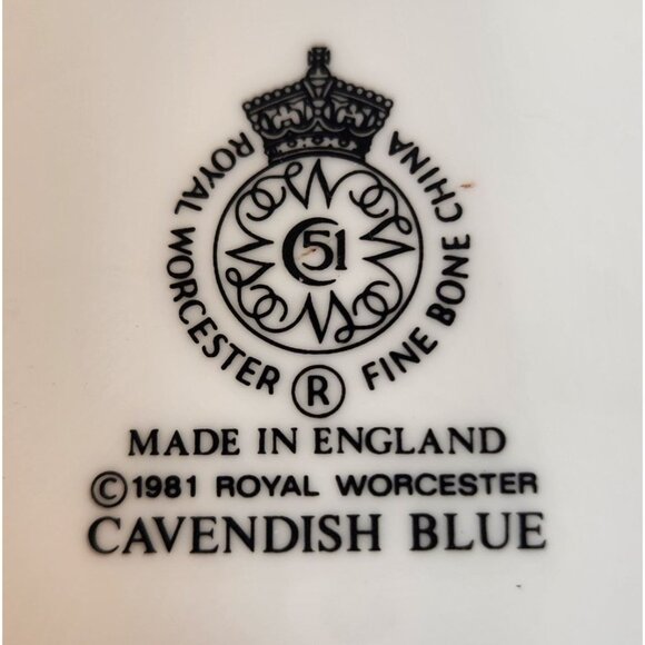 Royal Worcester Cavendish Blue Bone China Dinner Plate Gold Trim 1981 Made In En - Picture 2 of 12